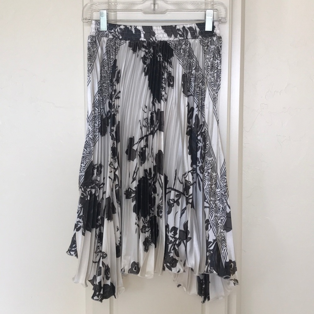 Black and white asymmetrical silk-like skirt